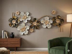 3D Metal <b>Flower</b> <b>Wall</b> Art Gold and Black Iron Modern Contemporary Botanical Theme Matte with Antique Gold Finish Indoor Wal - Product Image 3