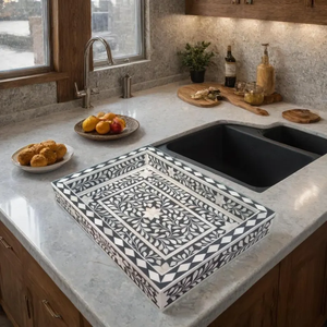 Plateau floral en os incrusté fait main : Décoration de table bohème par PERFECT ENTERPRISES - Product Image 4