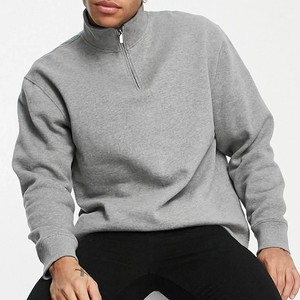 Sweat-shirt gris personnalisé pour homme avec logo sur mesure, coupe classique, col montant, en molleton tricoté léger, vêtement décontracté, OEM ODM - Product Image 1