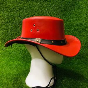 Chapeau de cowboy en cuir véritable rouge, fait main, qualité supérieure, style western rodeo pour cowgirl - Product Image 3