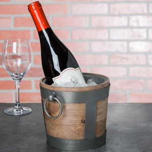Seau à glace unique en bois massif avec refroidisseur à vin à double paroi en acier inoxydable pour bar à domicile et restaurant, logo personnalisable - Product Image 1