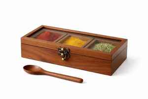 Premium Wooden Spice Storage <b>Box</b> with Three Compartments Transparent Cover and Secure Clasp for Kitchen Masala Organization <b>Box</b> - Product Image 3