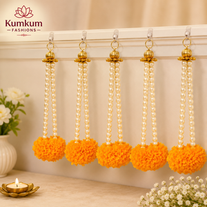 Indian Artificial Marigold Pearl Beads Handmade Art Deco Design Custom Size Hanging <b>Decoration</b> <b>Wedding</b> Diwali Christmas Home - Product Image 4