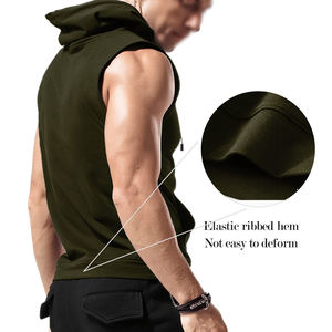 Camiseta sin mangas con capucha de último diseño para hombre, servicio OEM, fabricante de alta calidad, precio bajo, camiseta sin mangas básica de algodón mezclado, sudadera con capucha para gimnasio para hombre - Product Image 2