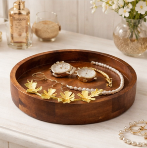 Tazón Redondo de Madera de Acacia Hecho a Mano con Elegantes Detalles Florales de Latón, Tazón Decorativo Premium para Frutas y Ensaladas para el Hogar - Product Image 2