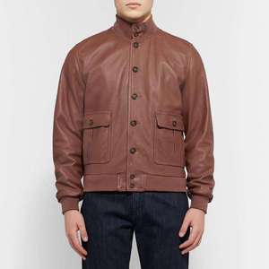 Bomber Style Mens Leather <b>Jacket</b> Good Quality Leather Made Zipper Closure OEM ODM Acceptable <b>Sheepskin</b> Leather <b>Jackets</b> And Coats - Product Image 5