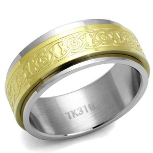 TK2939 <b>Two</b>-Tone IP Gold (Ion Plating) Stainless Steel <b>Ring</b> No <b>Stone</b> Dishes & Plates Product Category - Product Image 1