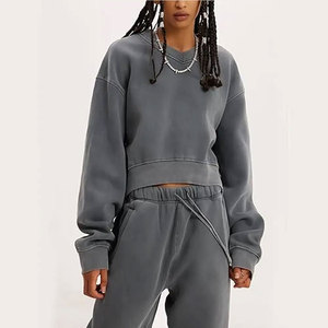 Ensemble de survêtement pour femme, sweat-shirt à col rond uni, pantalon à cordon de serrage long, coupe décontractée, vêtements d'automne, 100% polyester - Product Image 4