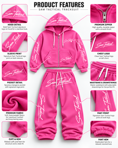 Sam Tactical Pink Hooded Tracksuit Full Length Loose Fit Cotton <b>Sweatshirt</b> and Pants Set with <b>White</b> Logo Print Casual Wear Adult - Product Image 5
