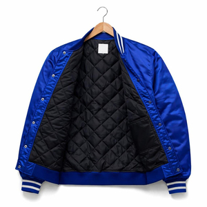 Adult Men's Bomber Satin Jackets Dark Blue Color Street Wear Elastic Cuff Fashion Satin Jacket With OEM Service - Product Image 5