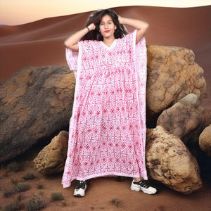 Nouvelle Arrivée 2026 Robe Longue Kaftan Indienne Imprimée à la Main Coupe Ample Kimono pour Vacances Vêtements d'Été pour Femmes - Product Image 3