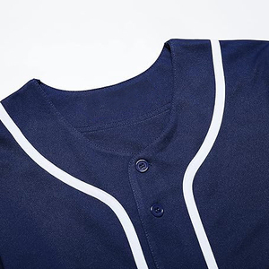 Camiseta de Béisbol Azul Marino con Ribete Blanco, Uniforme Deportivo Personalizado para Equipo, Camisa Deportiva con Cuello en V y Botones - Product Image 5