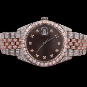 Nuevo Reloj de Moda con Esfera Marrón y Plata, con Moissanita y Cuarzo, Totalmente Cubierto de Diamantes, Estilo Hip Hop, Esfera Redonda, Colección para Hombre para Fiestas - Product Image 1