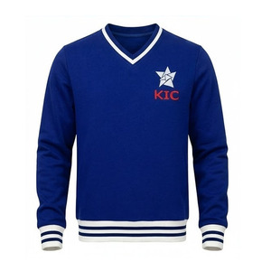 เสื้อสเวตเชิ้ตผู้ชายคอวี แขนยาว ทรงปกติ ผ้าคอตตอนฟลีซ แต่งแถบยางยืดลายทาง คุณภาพสูง พร้อมปักโลโก้ตามสั่ง - Product Image 1