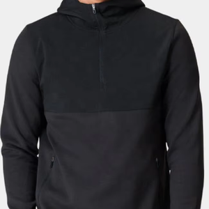 Men's Black Quarter-<b>Zip</b> <b>Hooded</b> Sweatshirt Full Sleeve Solid Color Breathable Golf Pullover Casual Wear - Product Image 5