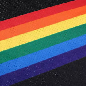 Maillot de basket-ball à manches courtes imprimé respirant personnalisé avec logo d'équipe, rayures arc-en-ciel-noir, nouvelle saison - Product Image 6