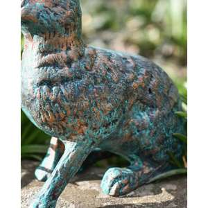 Escultura de Conejo de Hierro Fundido con Orejas Grandes, Artesanía Hecha a Mano, Acabado Antiguo con Pátina Verde Decorativa, Decoración de Conejo para Pascua - Product Image 2