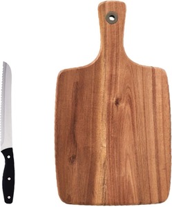 Planche à découper en bois massif, planche à découper ronde en bois avec poignée, design en bois naturel, bloc à découper pour la cuisine - Product Image 2