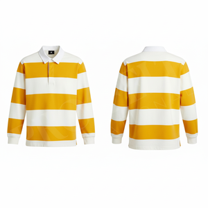 Polo à manches longues rayé imprimé sur mesure pour homme, style rugby décontracté, mélange de coton, confortable, streetwear tendance - Product Image 2