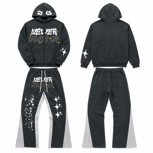 Pantalones de chándal acampanados de felpa francesa para hombre, estilo streetwear, de peso pesado, con efecto apilado, OEM - Product Image 1