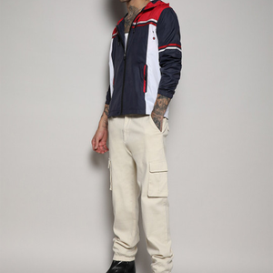 <b>Men</b> zipper Windproof Hooded Racer <b>Jacket</b> Color Blocking Navy Red <b>White</b> Polyester Sporty Autumn Zipper Closure nylon streetwear - Product Image 3