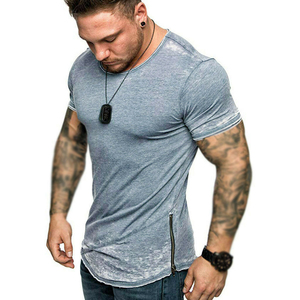 Camiseta de Manga Corta para Hombre, Cuello Redondo, Color Azul Jaspeado, Corte Regular, Informal, Tejido de Punto, Transpirable, Color Sólido, Jersey de Algodón - Product Image 5