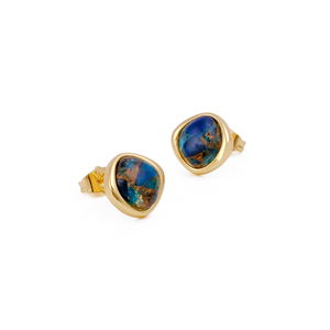 <b>Sapphire</b> September Gold Plated Cushion Studs <b>Earrings</b>- <b>Blue</b> Mohave Square Gemstone Stud <b>Earrings</b>-Handmade Brass Chic Jewelry R - Product Image 3