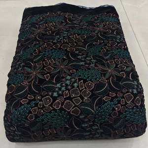 Velvet Embroidery Fabric Embroidered Silk Fabric Beaded Lace Fabric Luxury Fabric <b>for</b> Boutique Brands Apparel Sourcing Wholesale - Product Image 4