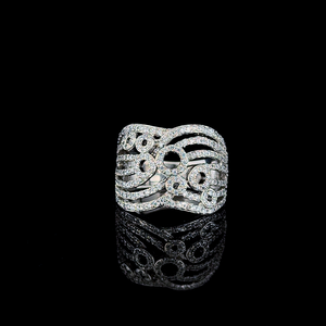 Radiant Crown Pave Silver <b>Ring</b> Wide Band Crown Motif 6.61 Grams Cubic Zirconia Pave Set Festive Wear Statement Jewelry - Product Image 1