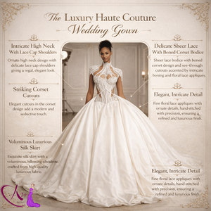 Vestido de Novia de Lujo con Cuello Alto y Corsé, Bordado de Encaje, Silueta de Sirena |   Vestidos de Fiesta Elegantes y Personalizados de Diseñador - Product Image 5