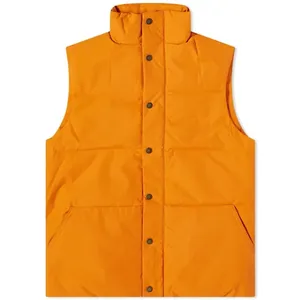 Men's Orange <b>Quilted</b> Puffer Vest Stand Collar Button Closure Solid Color Winter Casual Jacket Polyester <b>Wadding</b> - Product Image 1