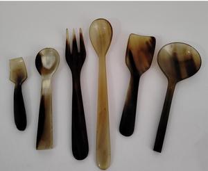 Brown Natural Buffalo Horn Handmade Eco-Friendly Sustainable Rustic Cutlery Set with Spoon Fork Serving Utensils - Product Image 1