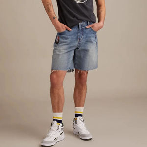 Pantalones Cortos de Mezclilla para Hombre, Lavado a la Piedra, Pierna Recta, Cintura Media, Estilo Casual de Verano, con Borde sin Rematar y Bolsillos Bordados - Product Image 3