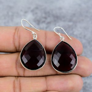 925 <b>Sterling</b> <b>Silver</b> Garnet Gemstone Bezel Handcrafted Dangle Earrings Trendy for Women Everyday Wear Party Gift - Product Image 2