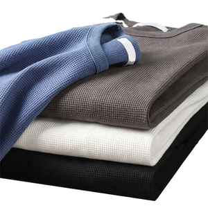 High Quality New Custom Solid Colors & Design Men's O Neck Short Sleeve T <b>Shirts</b> 100% Organic Cotton <b>Waffle</b> Fabric - Product Image 6