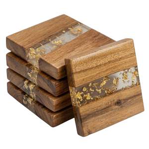 Sous-verres en résine pour table à manger, sous-verres en bois de qualité supérieure, sous-verres en feuille d'or pour tasses à thé et à café, sous-verres pour verres, décoration de luxe pour la maison et le bar - Product Image 1