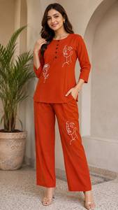 <b>Women's</b> Orange Cotton <b>Kurta</b> Pant Set Regular Fit Casual Wear India Pakistan Style All Seasons Ankle-Length Wrinkle Free - Product Image 4