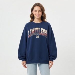 เสื้อสเวตเชิ้ตคอกลมโอเวอร์ไซส์สำหรับผู้หญิง พิมพ์ลายตัวอักษรคุณภาพพรีเมียม ผ้าฝ้ายถักสีแดงเลือดหมู เหมาะสำหรับใส่ในฤดูใบไม้ร่วง - Product Image 6