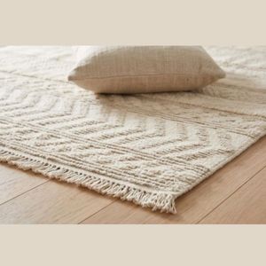 Hand Woven Cotton Area Rug Ivory Textured Stripe Pattern Flat <b>Weave</b> Floor Carpet Living Room Bedroom Hotel Home Decor Rug - Product Image 4