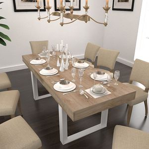 Tavolo da Pranzo in Legno Stile Fattoria Moderno, Estensibile da 6 a 10 Posti, Grande Tavolo da Cucina Espandibile per Comodità - Product Image 5