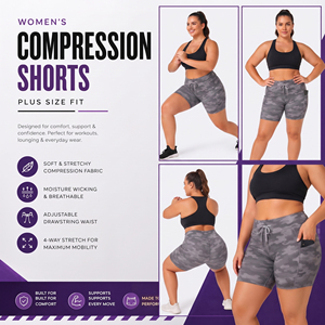 Shorts de Compresión con Estampado de Camuflaje para Mujer, Talla Grande, Cintura con Cordón, Capa Base, Secado Rápido, para Yoga y Fitness - Product Image 5