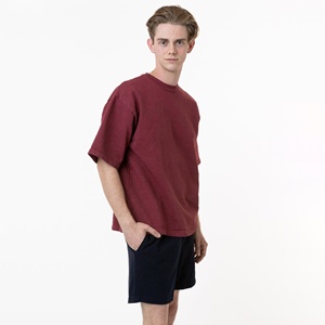 T-shirt en jersey de coton uni surdimensionné pour homme, col rond, manches courtes, coupe décontractée, longueur normale, tissu tricoté teint uni - Product Image 1