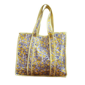 Sac de plage grande capacité marron à motifs floraux en coton matelassé réversible, fourre-tout quotidien éthique fait main, sac de transport matelassé, vente en gros - Product Image 6