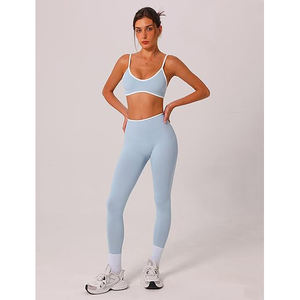 ชุดโยคะครอปท็อปสำหรับผู้หญิง สปอร์ตบราแบบซัพพอร์ตสูง กางเกงเลกกิ้งเอวสูงกระชับสัดส่วน ยกกระชับสะโพก ผลิตจากไนลอนผสมสแปนเด็กซ์ ระบายอากาศได้ดี แห้งเร็ว - Product Image 6