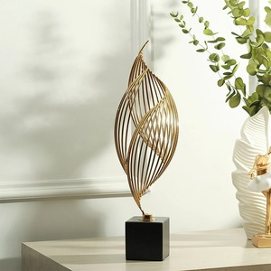 Modern Gold Metal <b>Wire</b> Sculpture With Wooden Base Artistic Tabletop Decor Ideal for Living Room and Office Decor From India - Product Image 4
