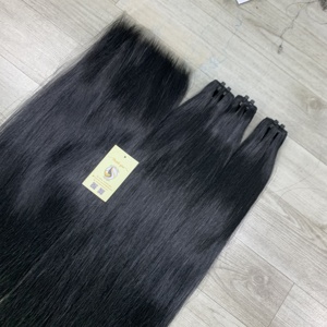 Extensiones de Cabello Natural Liso Vietnamita con Mechones de Cabello Negro Azabache y Cierre de Encaje Suizo 5x5 HD - Product Image 5