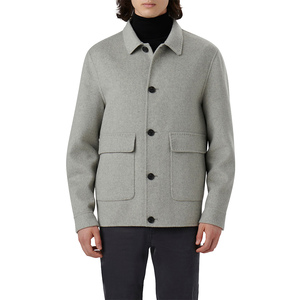 Veste en laine pour homme à col mandarin, coupe classique, simple boutonnage avec fermeture à boutons, couleur gris, mode jeune, manteau chaud - Product Image 2