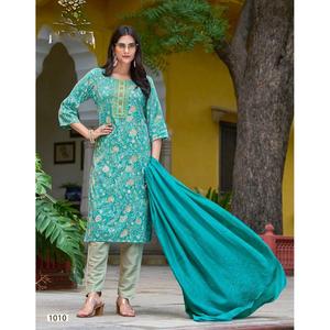 กางเกงทำงานปักลายและพิมพ์ลายเส้นใยผ้าไหมแคปซูลพร้อมท้องฟ้า dupatta - Product Image 1