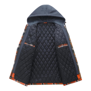 Sweat à capuche en flanelle à carreaux pour homme, fermeture éclair, décontracté, chaud pour l'hiver, à bas prix - Product Image 3