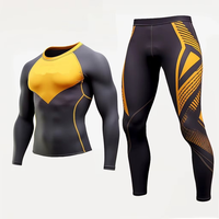 Ensemble de compression pour homme noir à manches longues, col rond, respirant, séchage rapide, en Spandex et Polyester, haut et pantalon, toutes saisons, kit uni